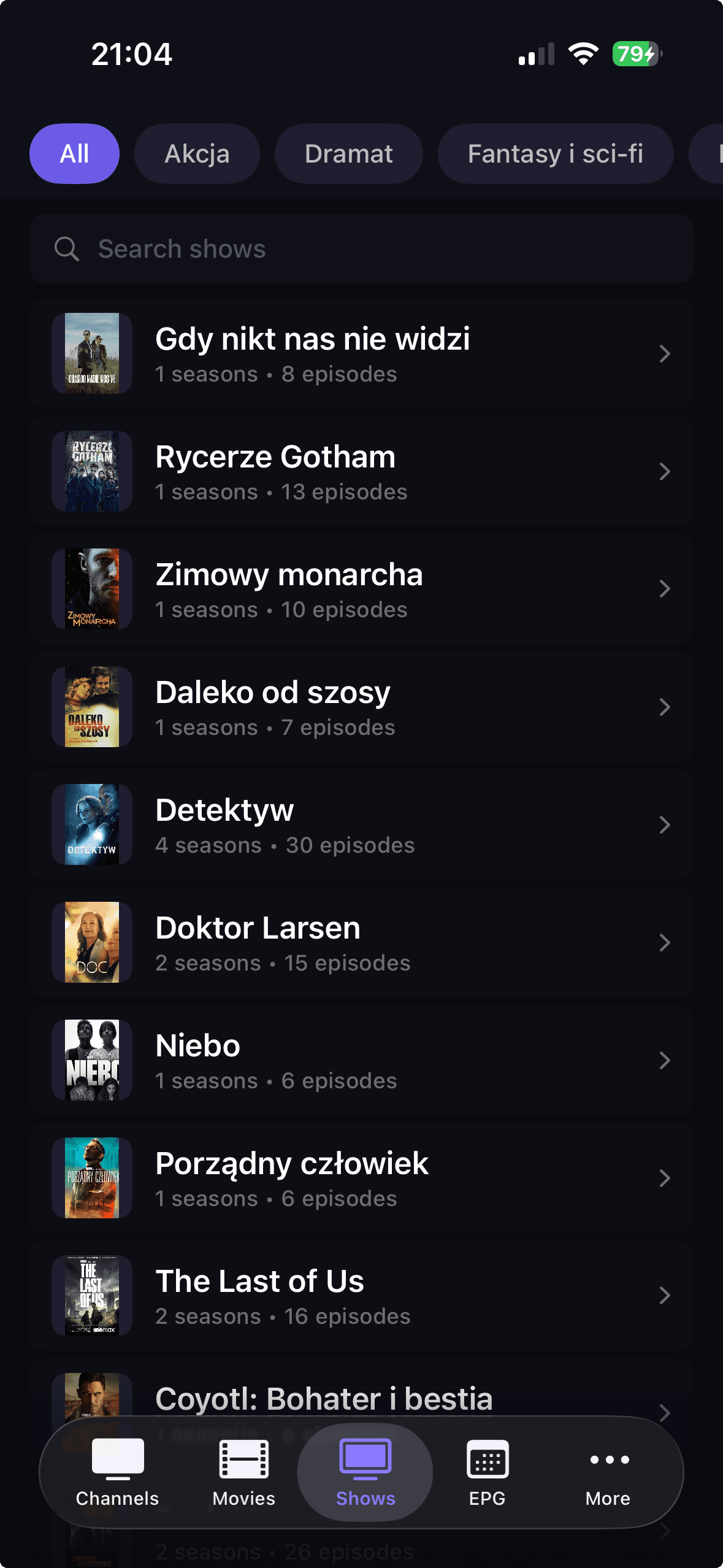 DaddyTV shows screen
